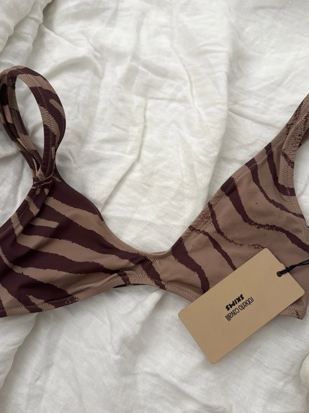 Skims X Roberto Cavalli Brown Zebra-Print plunge Scoop Bikini Top